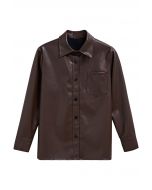 Veste chemise décontractée et chic en similicuir en marron