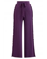 Pantalon en tricot à jambe droite avec bordure à pampilles latérales en violet