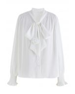 Rose Bowknot Embossed Shirt in White