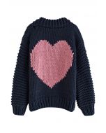 Cardigan épais tricoté à la main Key to My Heart en bleu marine