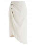 Oblique Tulip Hem Midi Skirt in Ivory