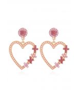 Boucles d'oreilles crochet coeur diamant rose