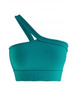 Soutien-Gorge de Sport Côtelé à Col Halter Oblique en Vert