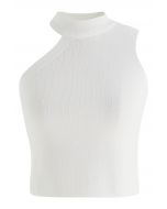 Crop top asymétrique en tricot à licou en blanc