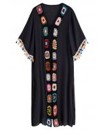 Kimono à pampilles en crochet coloré en noir