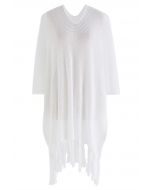 Couverture en tricot pointelle à ourlet frangé en blanc