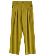 Pantalon droit à détails plissés en vert mousse