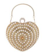 Pochette à décor de perles en forme de cœur en or