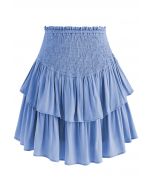 Mini-jupe froncée à volants et à volants en bleu