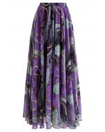 Jupe longue en mousseline de soie Paisley exotique en violet