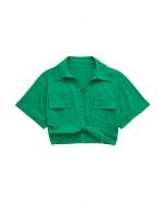 Chemise courte avec poche à rabat et cravate en vert