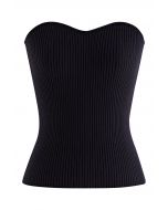 Bustier Tube en Tricot Côtelé en Noir