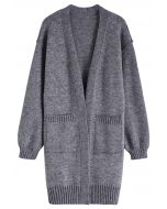 Cardigan décontracté en tricot surdimensionné ouvert sur le devant avec poches en gris