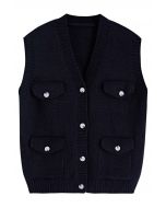 Gilet en tricot boutonné avec poche à rabat en noir