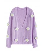 Cardigan en tricot ouvert sur le devant à fleurs en point 3D en lilas