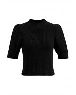 Pull en tricot à manches courtes et col montant en noir