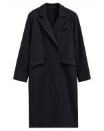 Manteau long ceinturé à double boutonnage tendance en noir