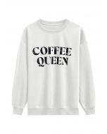 Haut à manches longues imprimé Coffee Queen en blanc