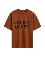 T-shirt en coton imprimé Coffee Queen en caramel