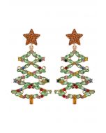 Boucles d'oreilles creuses en strass pour arbre de Noël en vert