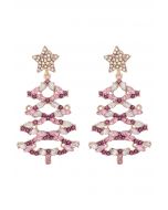 Boucles d'oreilles en strass pour arbre de Noël creux en rose