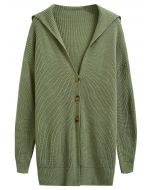 Cardigan long boutonné en tricot à col à rabat en vert