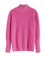 Pull en tricot pelucheux à col montant Cozy Perfection en rose