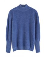 Pull en tricot pelucheux à col montant Cozy Perfection en bleu