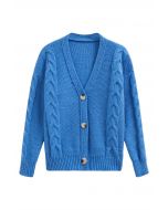 Cardigan en tricot boutonné à motif tressé en bleu