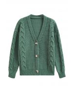 Cardigan en tricot boutonné à motif tressé en vert