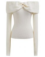 Haut en tricot ajusté à épaules dénudées avec joint torique en crème