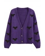 Cardigan boutonné en tricot avec patch Mystic Bats en violet