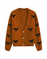 Cardigan boutonné en tricot avec patch Mystic Bats en citrouille