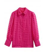 Chemise boutonnée à carreaux en rose vif