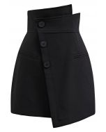 Mini-jupe asymétrique à rabat boutonné en noir