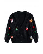 Cardigan en maille duveteuse Christmas Elements en noir