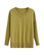 Pull en tricot ample à épaules tombantes et fente latérale en citron vert