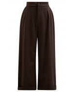 Pantalon confortable à jambe droite et à revers en marron