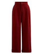 Pantalon confortable à jambe droite et à revers en rouge rouille