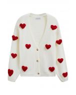 Cardigan romantique en tricot cœur 3D en blanc