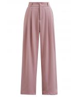 Pantalon droit à plis simples en rose