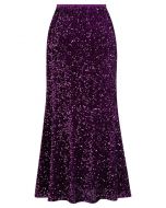 Dazzling Dream - Jupe longue en velours à sequins en violet