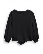 Sweat-shirt en coton avec nœud au dos, noir