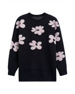 Pull en tricot à motif floral contrasté en noir