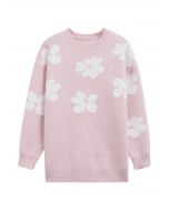 Pull en tricot à motif floral contrasté en rose