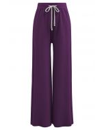 Pantalon en tricot côtelé avec cordon de serrage à la taille, violet