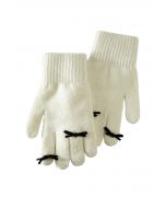 Gants en tricot avec trou pour les doigts et décor de nœud papillon en crème