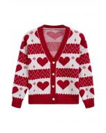 Cardigan court en tricot doux à cœur rouge