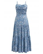 Robe caraco à imprimé floral et nœud papillon au dos en bleu