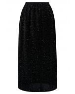 Jupe crayon en velours ornée de sequins en noir